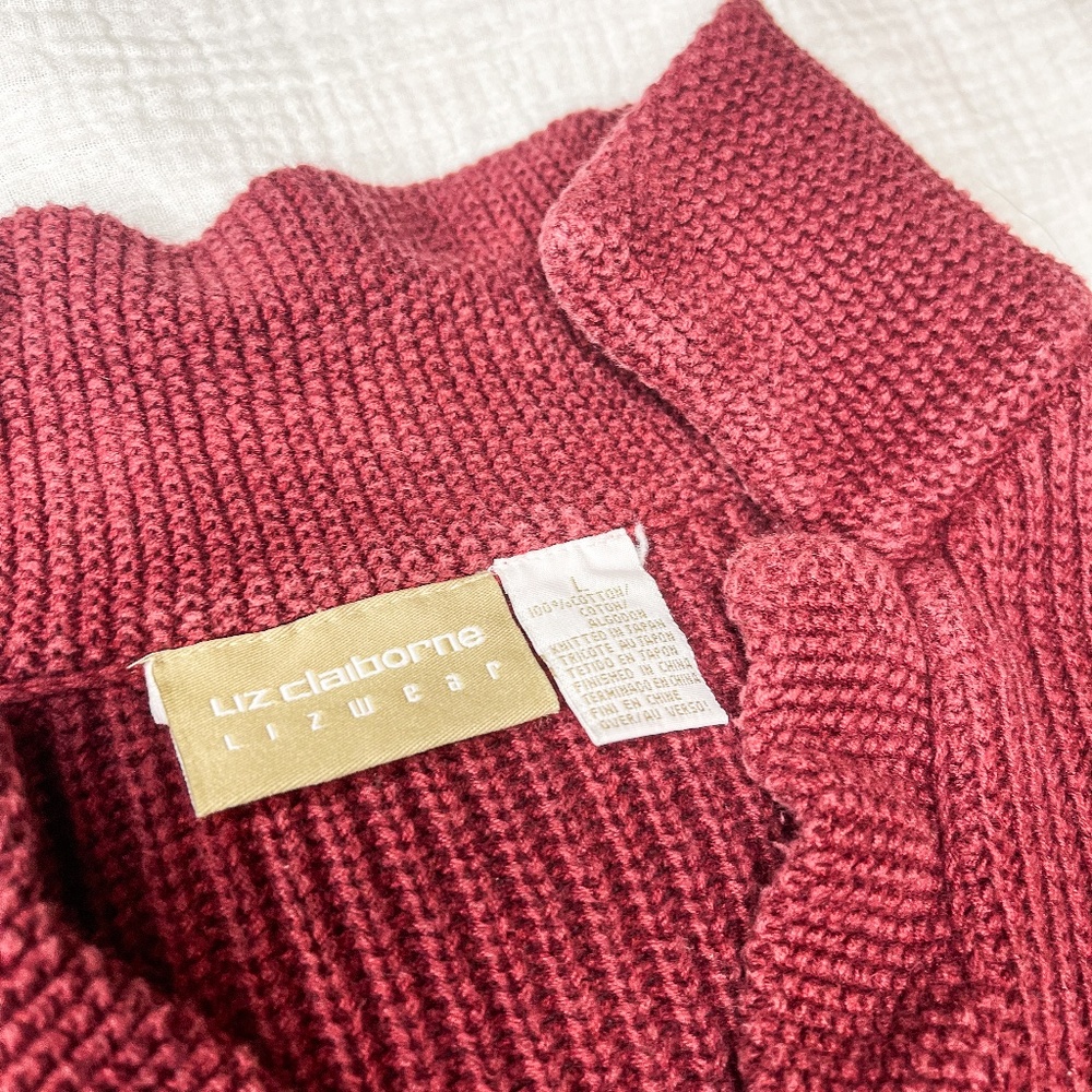 Liz Claiborne red cable knit button up sweater